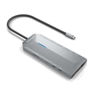 Aisens USB-C Dock 12 In 1 - Da USB-C a 2xHDMI - 1xRJ45 - 3xUSB-A - 2xUSB-C - 1xUSB-C PD - 1xAudio - 1xSD - 1xMicro SD - 15cm - Colore Grigio