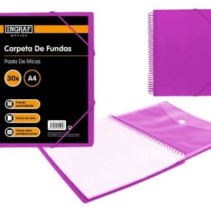 Cartelle Ingraf 30 A4 + busta con chiusura - Spirale in plastica indeformabile - Apertura a 360 gradi - Copertina personalizzabile - Colore viola
