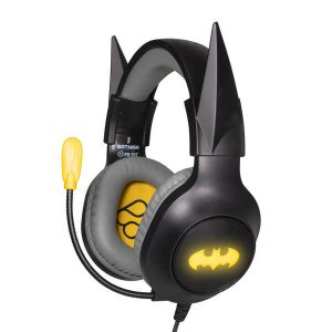 Cuffie da gioco FR-TEC Batman con microfono pieghevole - Archetto regolabile - Cuscinetti imbottiti - Illuminazione a LED gialla - Colore Grigio