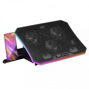 Mars Gaming MNBC6 Base di raffreddamento - 10 modalità di illuminazione ARGB - Griglia metallica - Supporto ergonomico a 7 posizioni - 3 ventole con pannello LCD - 2 porte USB 2.0 - Colore Nero