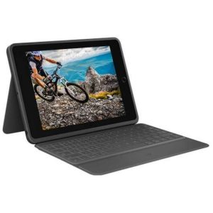 Custodia con tastiera wireless Logitech Rugged Folio per iPad di 7a e 8a generazione da 10,2" - Digitazione silenziosa - Tasti di scelta rapida - Resistente alle fuoriuscite - Chiusura magnetica - Grigio